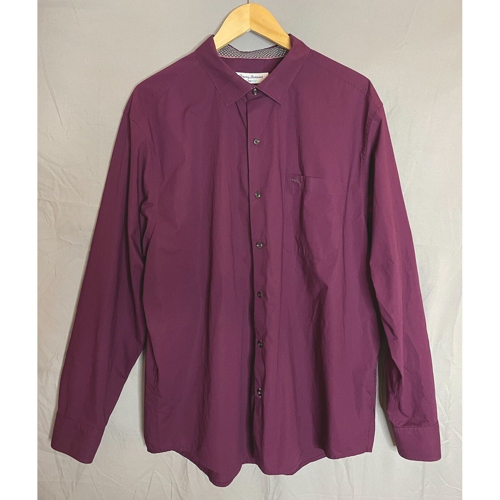 Tommy Bahama Shirt Mens Extra Large XL Button Front Long Sleeve Purple Violet